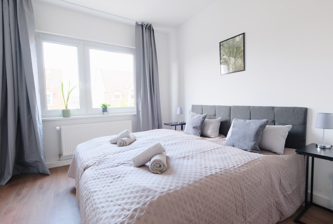 Zweites Schlafzimmer, Betten als Doppelbett zusammengestellt